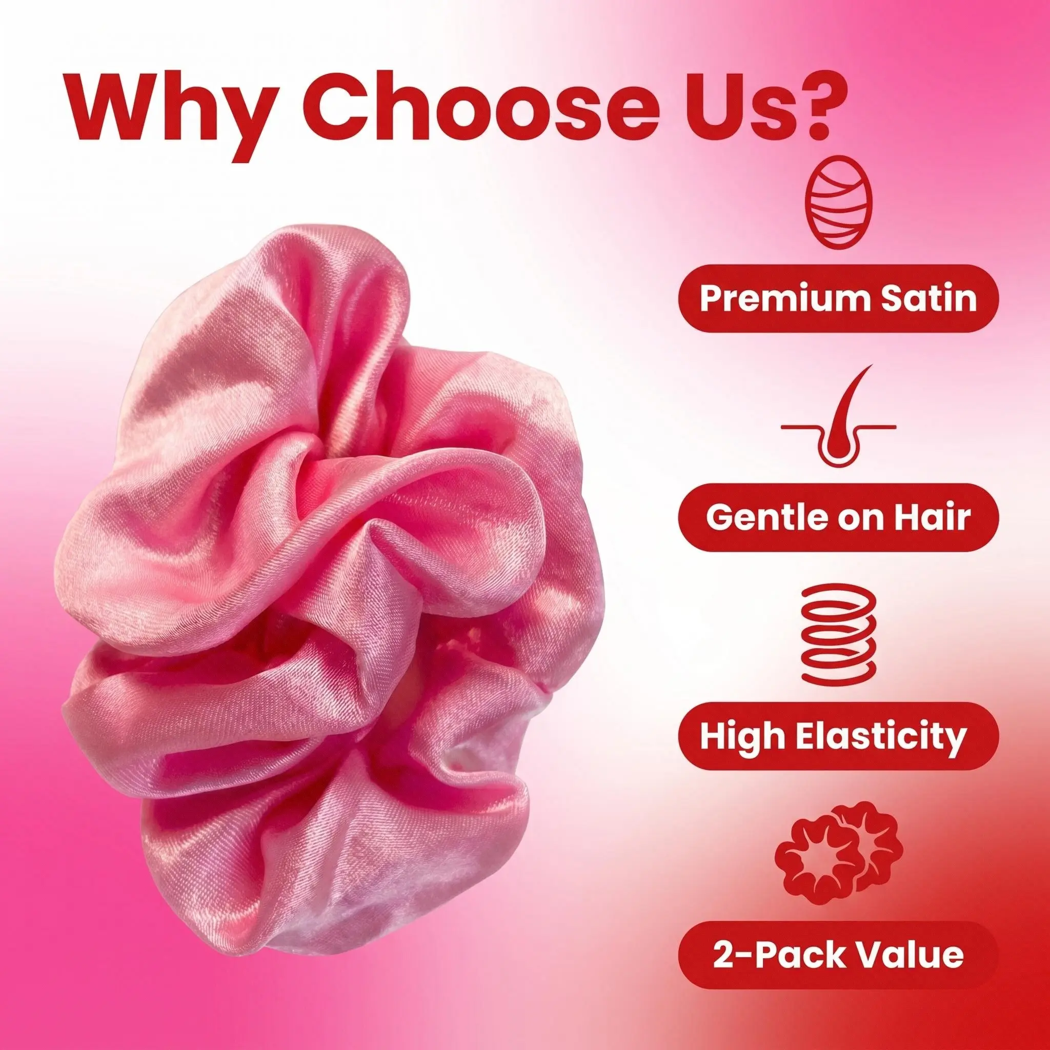 1 Scrunchie 2Pcs Satin Pack for Women Reinforced Stitching Glossy Surface Higher Hair Crown Daily Outfits Cute Trendy Viral TikTok Find Summer Clearance