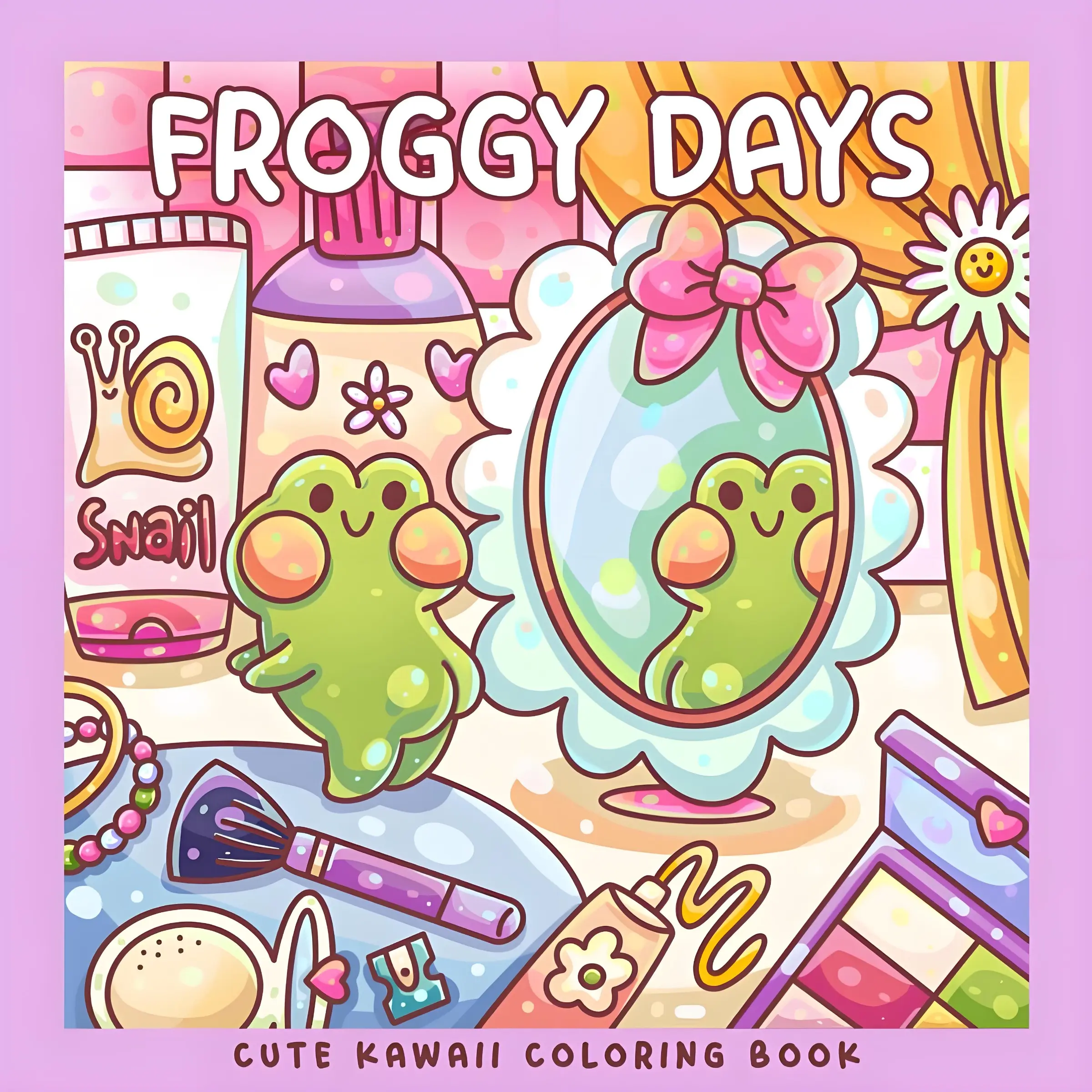 Froggy Days Cute Kawaii Coloring Book | Adorable Frog Makeup Aesthetic Coloring Pages, Stress Relief ASMR Coloring Book For Adults Teens, Relax Kawaii Hobby Activity,School supplies and gifts