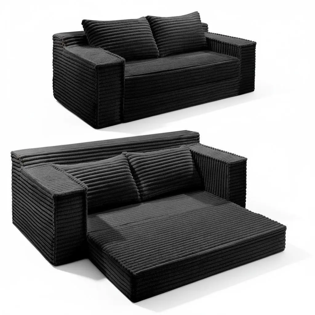 Modern Convertible Corduroy Sleeper Sofa Bed, Memory Foam Loveseat with 2 Throw Pillows for Living Room Apartment