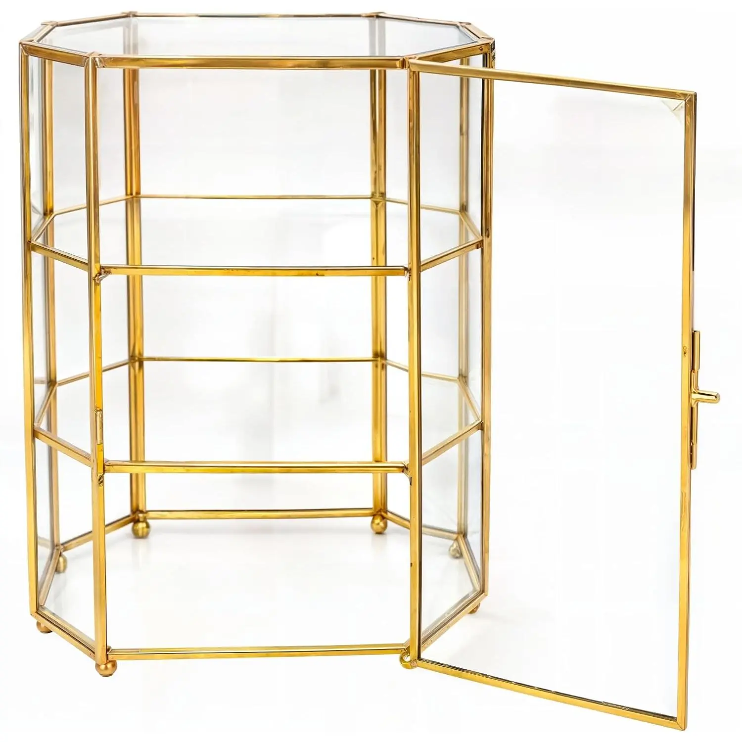 Glass  Display Case 6.7x4x8.4 inches Small Cabinet, 3-Tier Geometric Box  Trinket for Rings, Earrings, , Makeup Organizer, Multifunction Table Decoration Storage