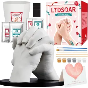 Couples Hand Casting Kit with Practice Kit, Hand Mold Set for Engagement Romantic Anniversary Wedding Birthday, Unique Gift for Her Him Boyfriend Girlfriend Bridal Shower