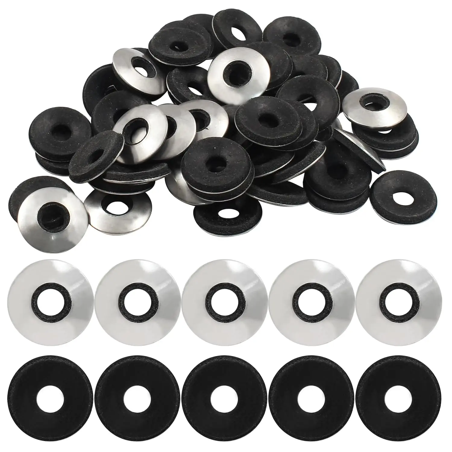 60 count 1/4'' x 5/8" Neoprene Washers(M6.3 x 16mm) | Stainless Steel, EPDM Bonded Sealing, Rubber Gasket  Kit, For Screws