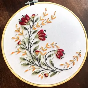 Bohemian Floral Motif Embroidery Kit, DIY Stitching Materials Set with English Guide, Handmade Gifts for Beginners, Textile Mix Creative Needlework Art Supplies