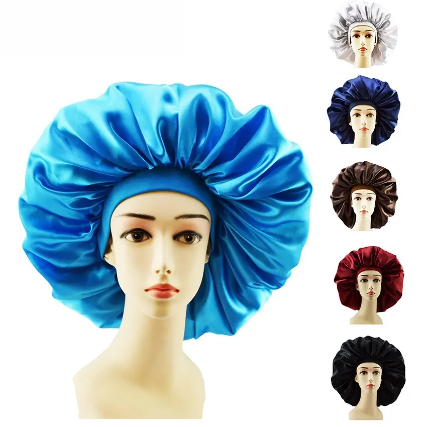 Large Size Heatless Haircare Satin Sleep Cap with Elastic Band, Silky Night Wear Bonnet, Multiple Colors Available