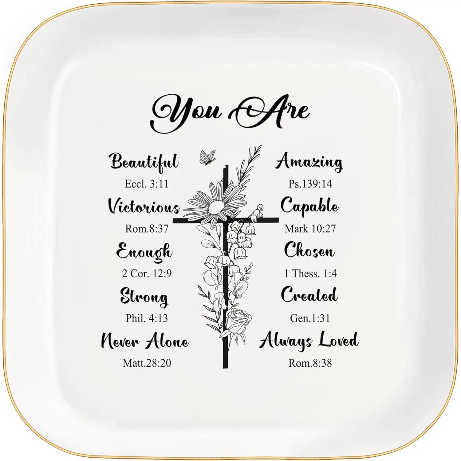God Says You Are - Christian  Verse  Dish Trinket Tray -  Ceramic Ring  Tray for Women (You Are Beautiful)