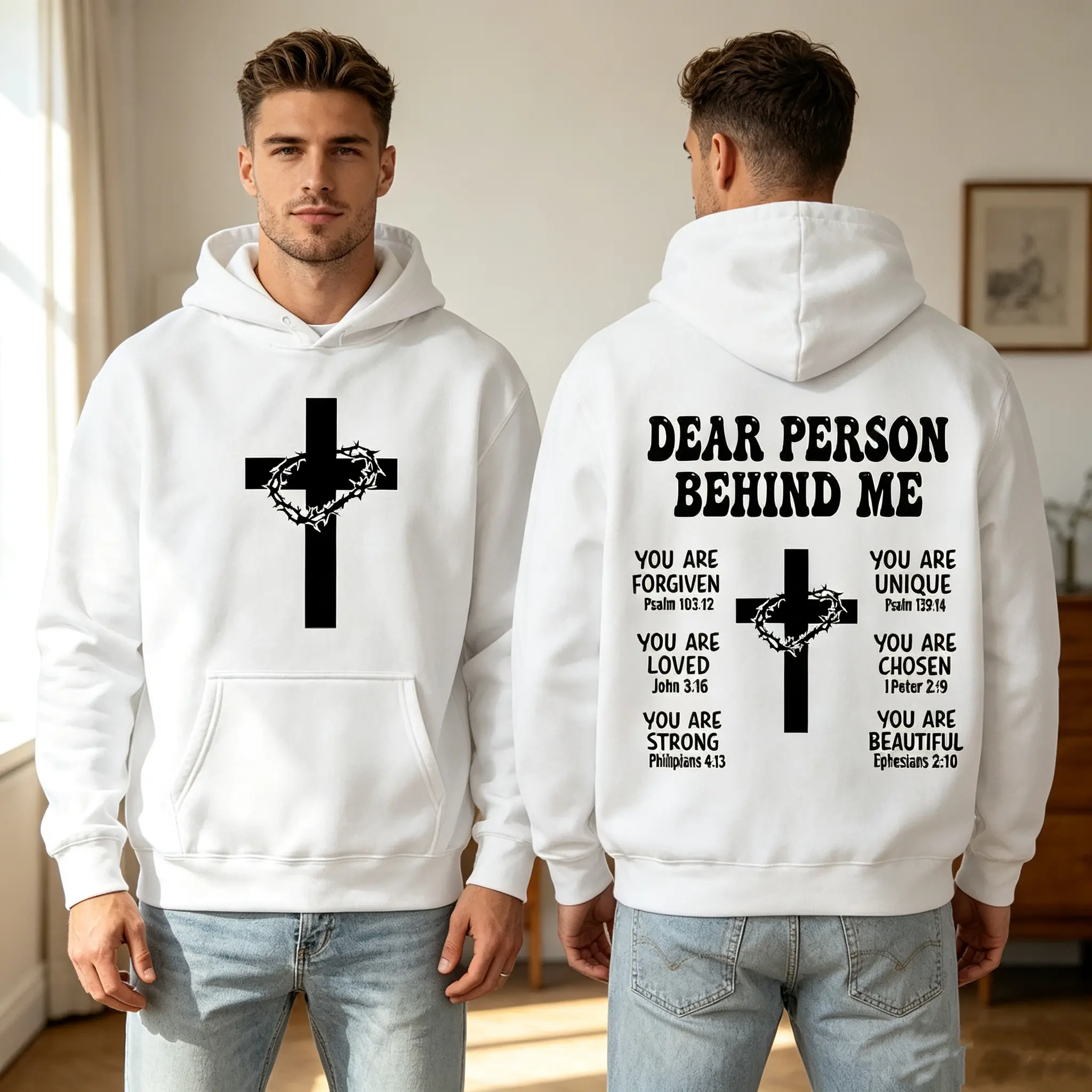 Unisex Christian Graphic Hoodie - Soft Fabric Pullover Top with Inspirational Bible Verse Cross, Customized Digital Print, Vivid Graphics, Relaxed Fit Faith Garment, Menswear T-Shirt Alternative, Sports & Outdoor Apparel