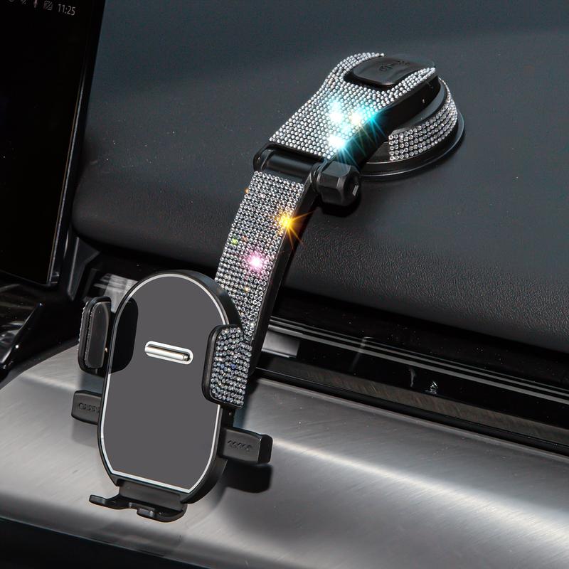 2025 New Car Phone Holder, Upgraded with Rhinestone Inlay Craftsmanship, Adjustable Horizontal and Vertical Phone Holder for Car Dashboard, Does Not Block View, Compatible with All Phones, Ideal Gift Choice Adjustable Folding Magnetic Phone Holder