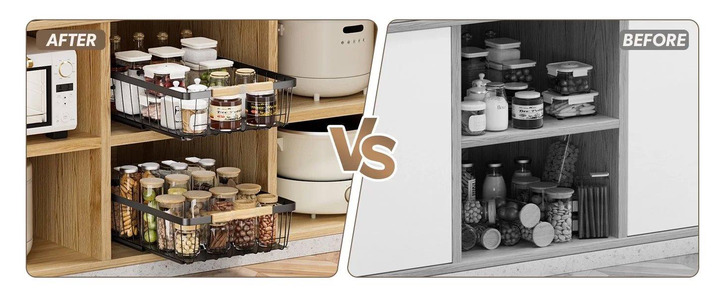 THE WELL KEPT Pull Out Cabinet Organizer 2 Pack, Slide Out Drawers for Kitchen Cabinets, Cabinet Drawers with Adhesive Nano Glue for Bathroom, Living Room, Kitchen Clutter Organization THE WELL KEPT Pull Out Cabinet Organizer 2 Pack, Slide Out Drawers for Kitchen Cabinets, Cabinet Drawers with Adhesive Nano Glue for Bathroom, Living Room, Kitchen Clutter Organization