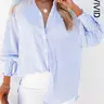 Women's Striped Print Button Front Frill Trim Raglan Sleeve Pocket Design Shirt Blouse, Casual Long Sleeve Shirred High Low Top for Spring & Fall, Ladies Clothes