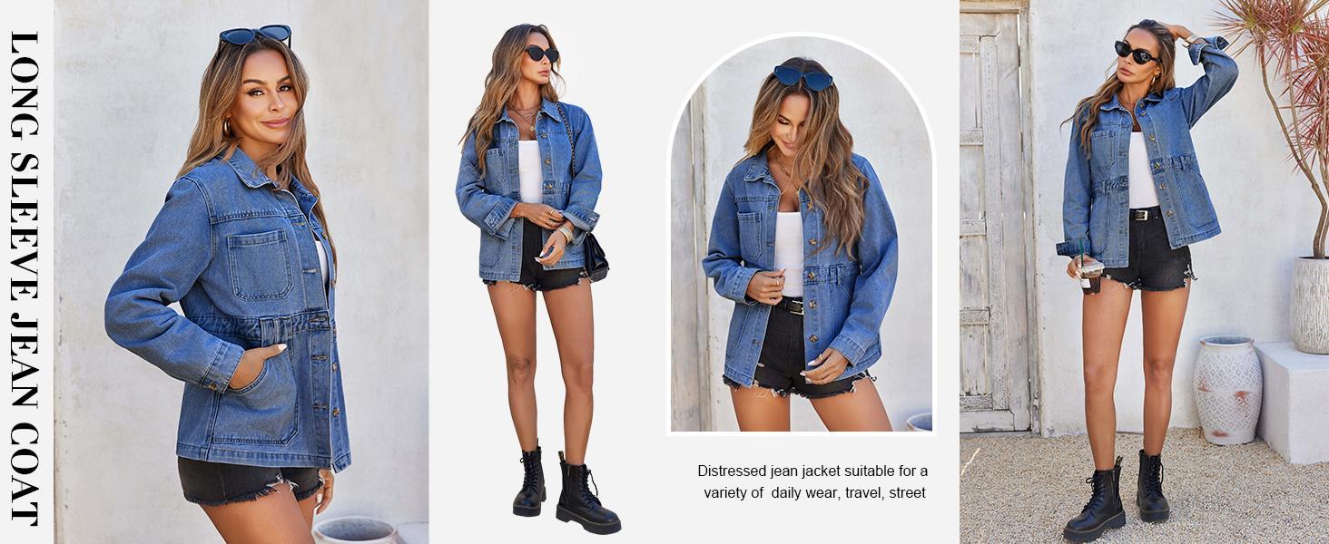 Imily Bela Womens Oversized Denim Jacket Distressed Button Down Boyfriend Jean Jackets 2025 Trendy Shacket