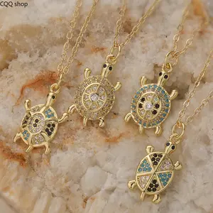 18K Gold Plated Cubic Zirconia Turtle Pendant Necklace for Women, Cute Dainty Trendy Neck Jewelry, Versatile Accessory for Daily Wear, Dating & Casual Outfits