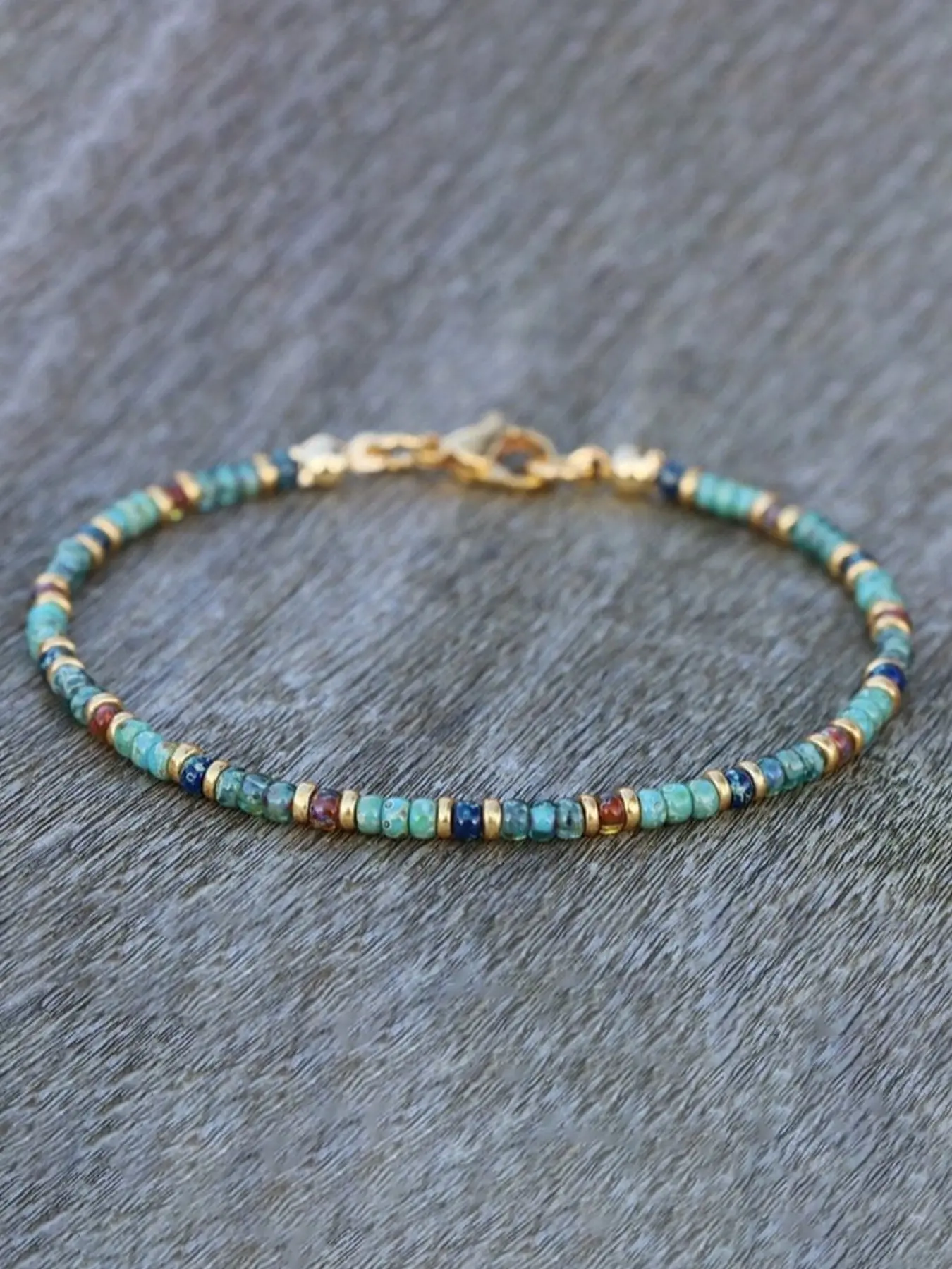 Boho Ethnic Vacation Style Imitation Turquoise Beaded Anklet for Women, Simple Casual Versatile Stainless Steel Anklet Ankle Bracelet