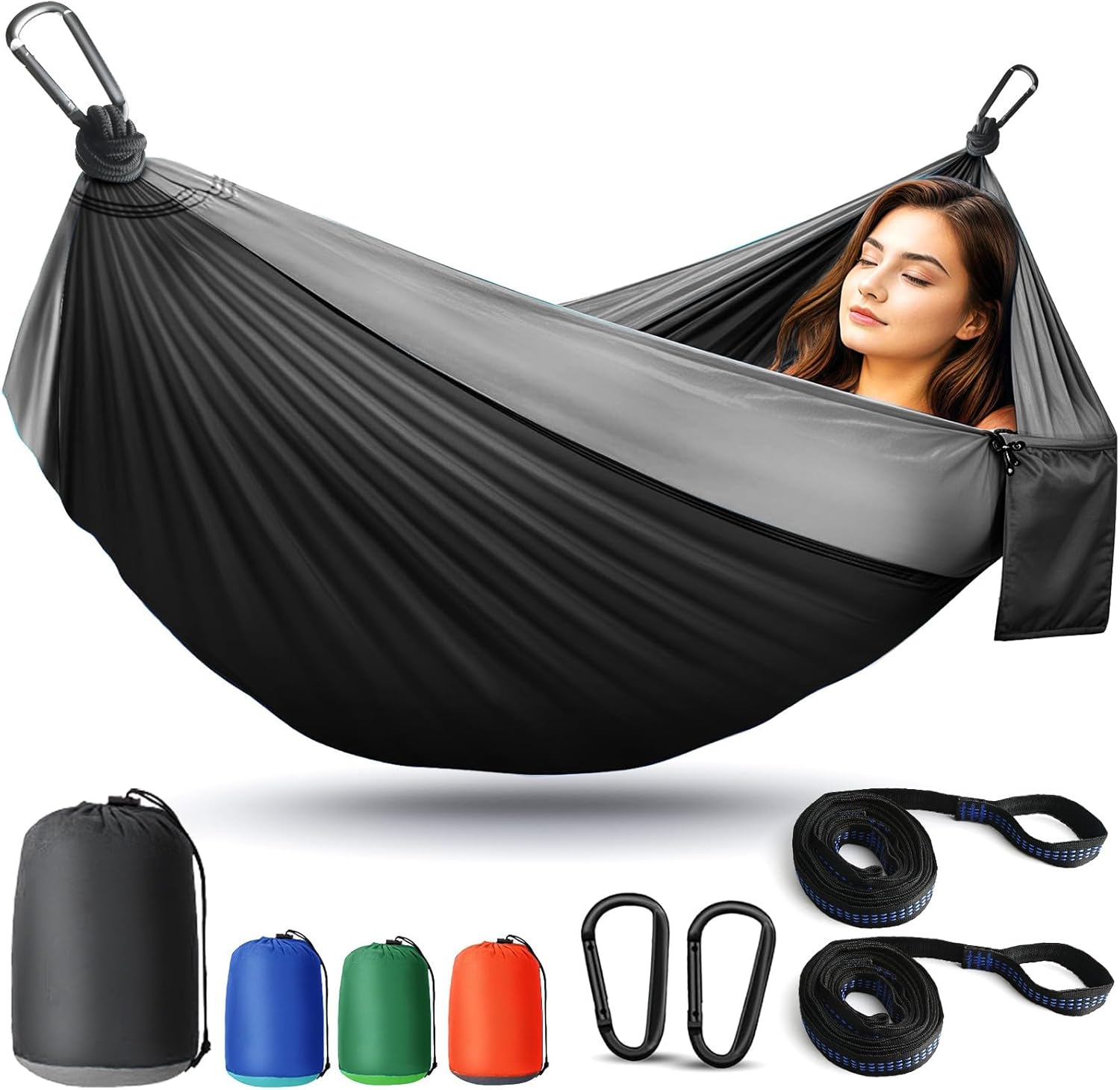 Camping Hammock Lightweight, Portable Hammocks Parachute Hammock with Two Tree Straps, Single or Double Travel Swing Nylon Camp Hammocks, Outdoor Essentials for Beach Backpacking Hiking for Gifts, Blue