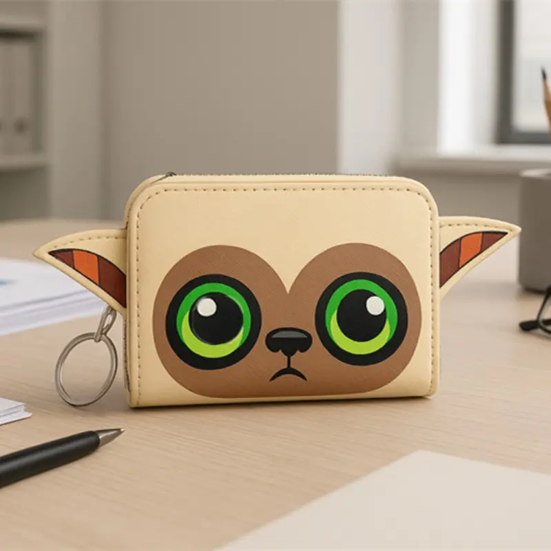 1PC Cute Big Eyes Animal Wallet with 3D Ears, Zipper Pouch Wallet Small Coin Purse with Key Ring Multi Card Slots Portable Short Purse, Money Bags with Zipper