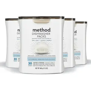 Dishwasher Detergent Packs, Fragrance Free + Clear, Dishwashing Rinse Aid to Lift and Stains, 30 Dishwasher Tabs per Package, (Pack of 4)