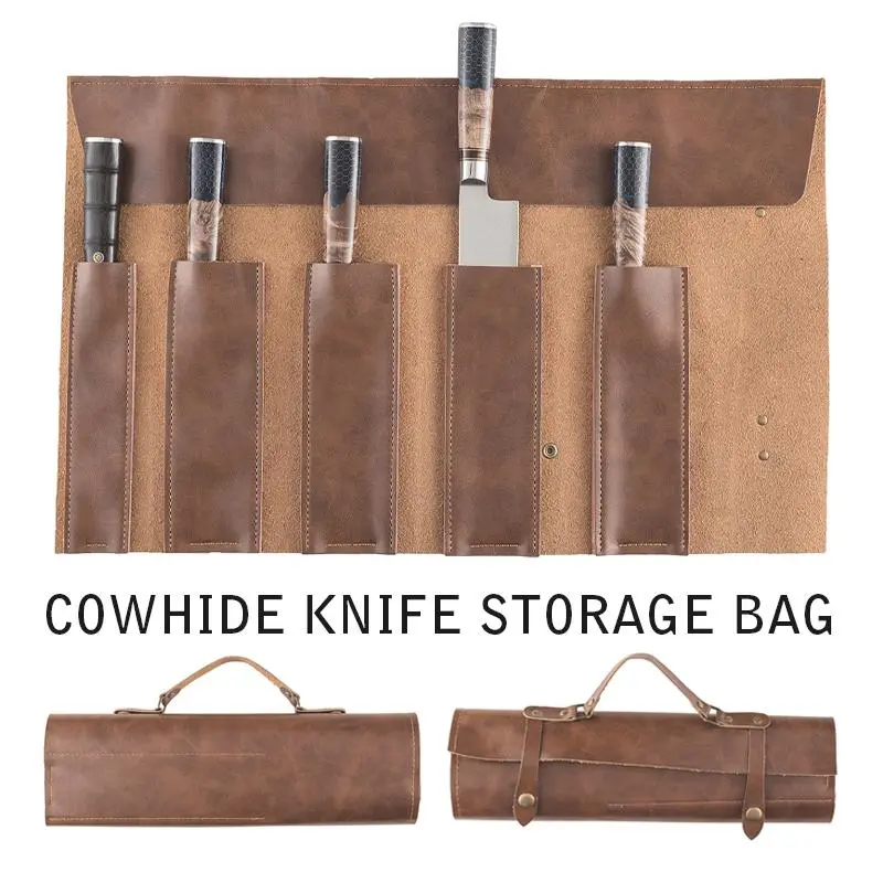 1x Leather Knife Roll Bag Professional Chef Knife Case Knife Holder Cooks Culinary Tools Carrying Storage Portable Knife Wrap