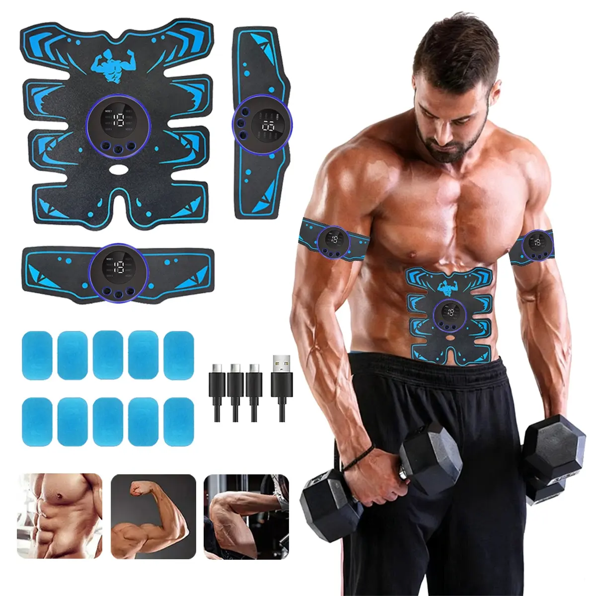 Abs Stimulator, Abdominal Muscle Stimulator, 10 Pieces of Gel, Deeply Activate Muscle Building and Shaping, Home Fitness Lazy Abdominal Muscle Training Device Suitable for Men and Women