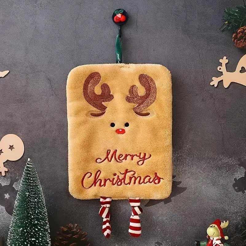 Christmas-Themed Hanging Hand Towels, Quick-Drying And Absorbent, Three-Layer Thick Coral Fleece Kitchen Cloths