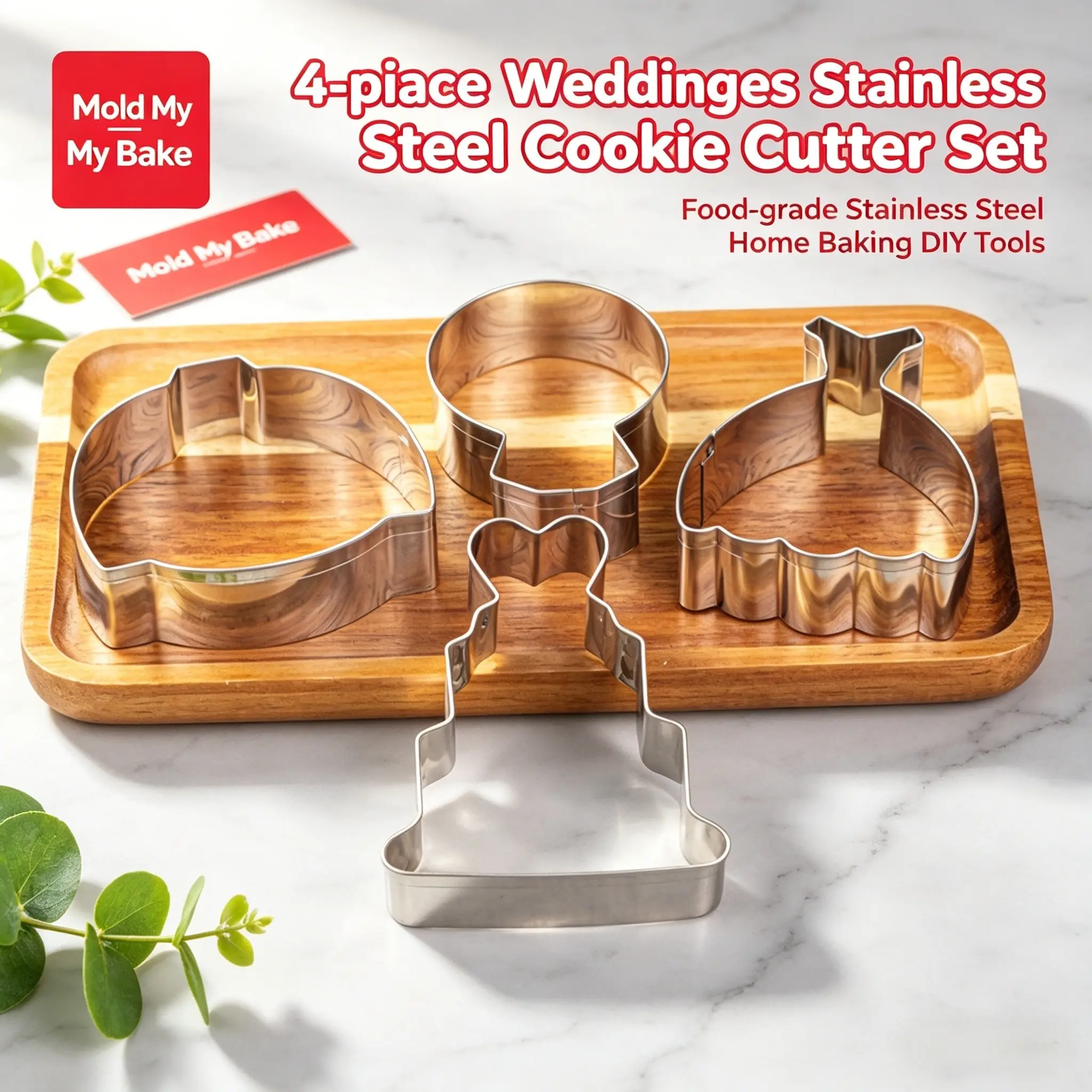 4-Piece Stainless Steel Baking Mold Set, Ideal for Wedding, Anniversary, Valentine's Day, Easy to Clean, Reusable Kitchen Tool