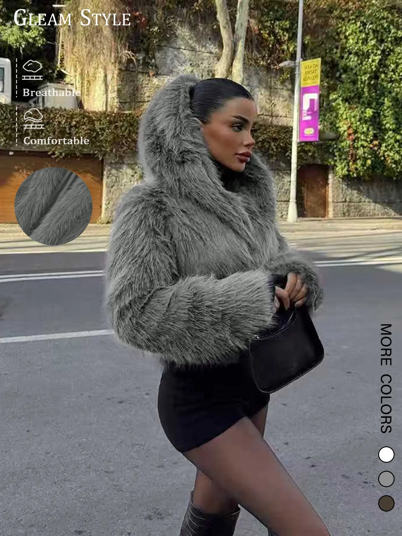 Women's Casual Hooded Faux Fur Coat, High-End Autumn Winter Outerwear, Stylish Long Sleeve Jacket with Pockets, Perfect for Cold Weather