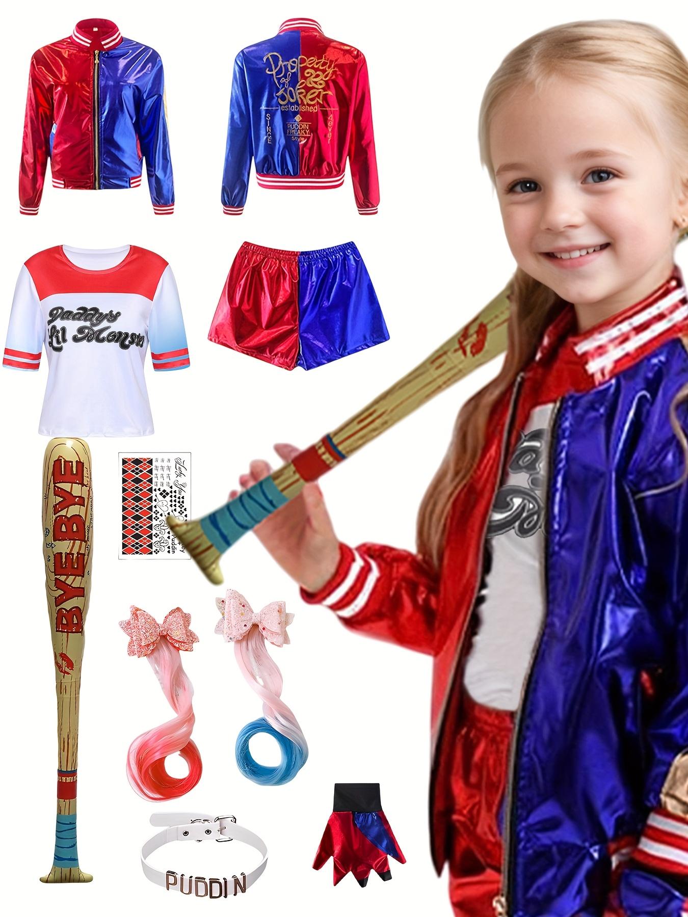 9pcs Joker Costume Halloween for Cool Girls Jacket Shorts T-Shirt Easy to Wear Kids Cosplay Deluxe Blue Red Suit Movie Outfit