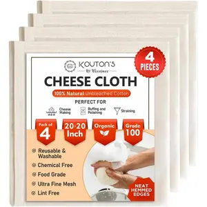 100% Unbleached Cheese Cloths – 4 Pcs Precut 20x20 inch Hemmed Reusable Cheesecloth for Straining - Grade 100 Organic Cheese Cloth - Ultra Fine Muslin Cloth for Juicing Brewing Baking Turkey