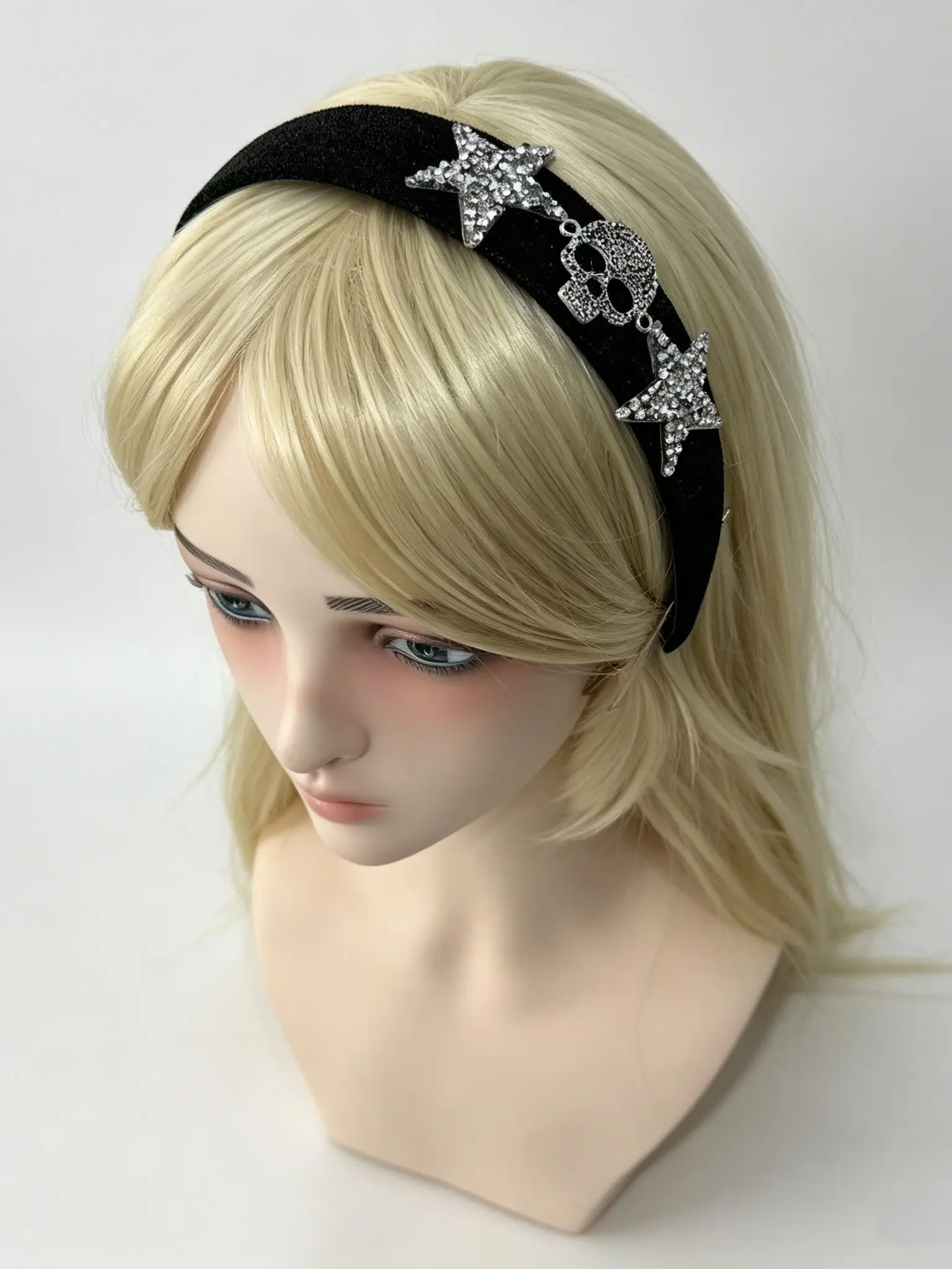 Women's Gothic Skull Star Rhinestone Hairband, Shiny Non-Slip Hair Tie, Punk Dark Style Headband, Halloween Costume Party Accessory, Bling Hair Headband