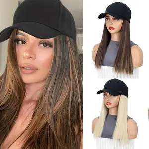 Instant Clavicle Straight  Baseball Cap Wig, Natural Looking Glueless Integrated  Hat, No Clips Easy Wear for Bad  Days & Daily Casual Outings