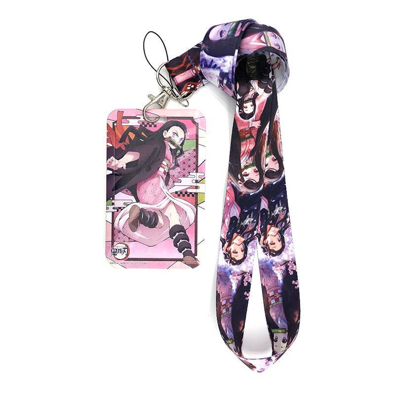 Anime Demon Slayer Print Keychain Ribbon Lanyards for Keys ID Card Phone Straps Hanging Rope Lariat Students Badge Pass Holder