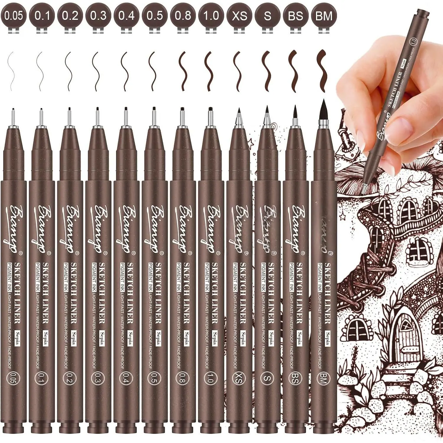 Black Art Pen Set - 12  Sizes Fine Line Drawing, Upgraded Pigment Ink, Water-Resistant Archival Pens for Artists, Crafters, and Journaling