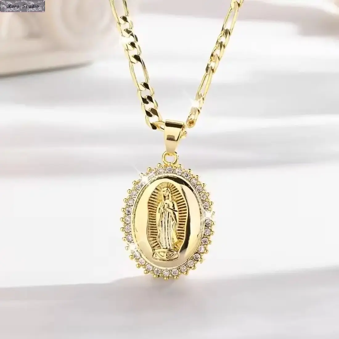 Virgin of Guadalupe Pendant Necklace for Women, 14K Gold Plated Catholic Faith Necklace with Sparkling Cubic Zirconia, Dainty Religious Layering Jewelry for Everyday Wear, Baptism, Mother's Day, Birthday & Holiday Gift