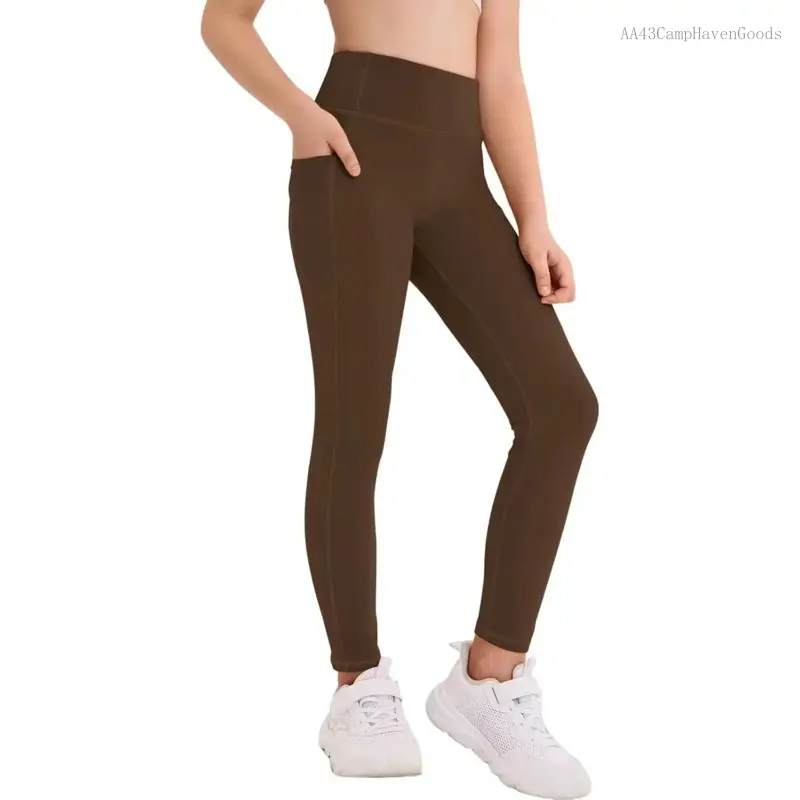 Girls Athletic Leggings Kids Workout High Waisted Stretchy Running Yoga Pants with Pockets 5-14 YearsAA43CampHavenGoods