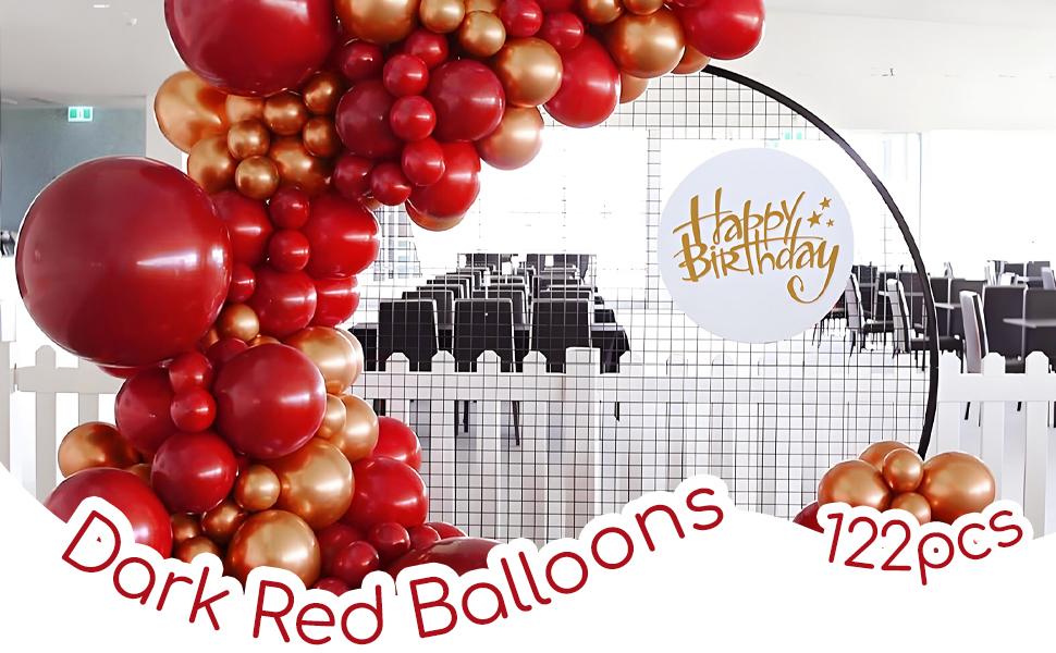 122pcs Dark Red Balloons Different Sizes, 18 12 10 5 inch Dark Red Balloon Arch Kit for Wedding Bridal Shower Birthday Party Decorations