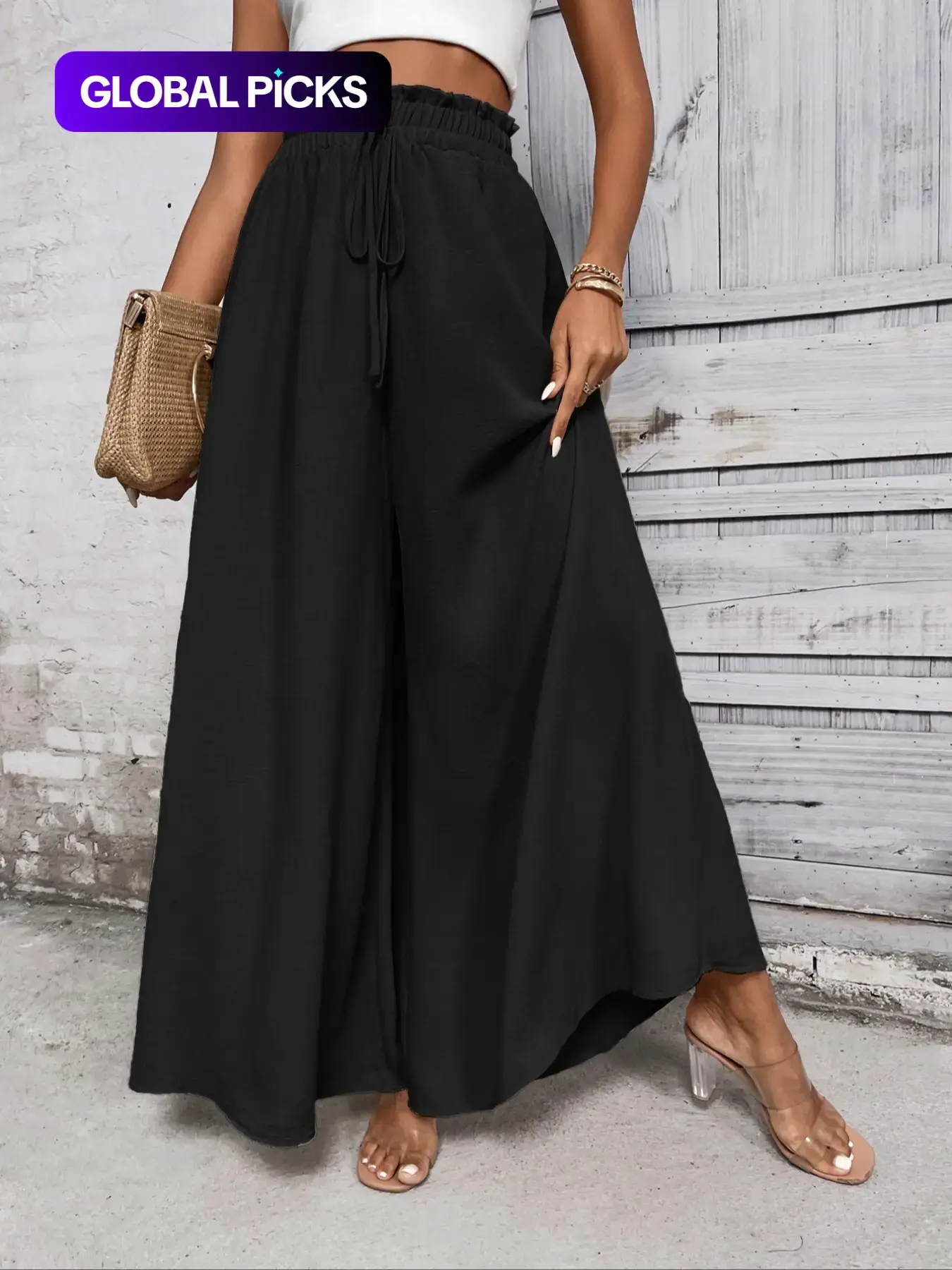 Women's Plain Paper Bag Waist Tie Front Wide Leg Loose Pants, Summer Clothes Women Casual High Waist Trousers for Summer, Women's Bottoms for Daily Wear, Summer Outfits