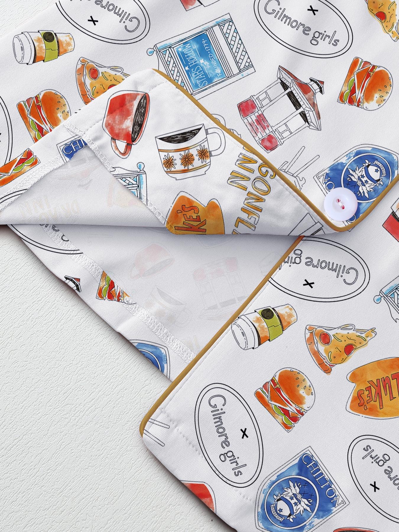 Women's Stars Hollow Gilmore Girls Comfortable Loungewear Sleepwear Set, Two-Piece Short Sleeve Top & Elastic Pants, All Seasons Fitted Nightgown Gift