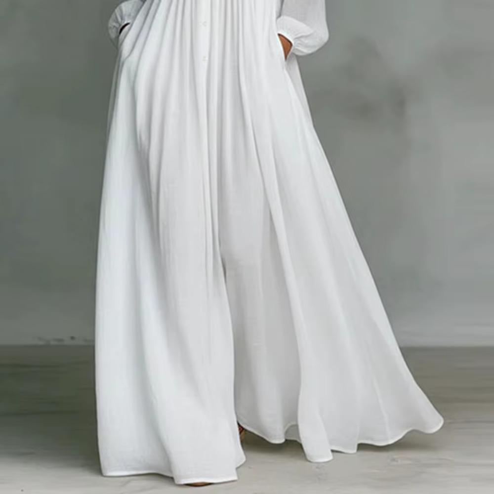 Elegant Boho Maxi Shirt Dress for Women Long Sleeve Button Down Flowing Pleated High Waist Loose Fit Resort Vacation Dress Spring Summer 2026 Trend Breathable Fabric - Beach, Casual Lightweight