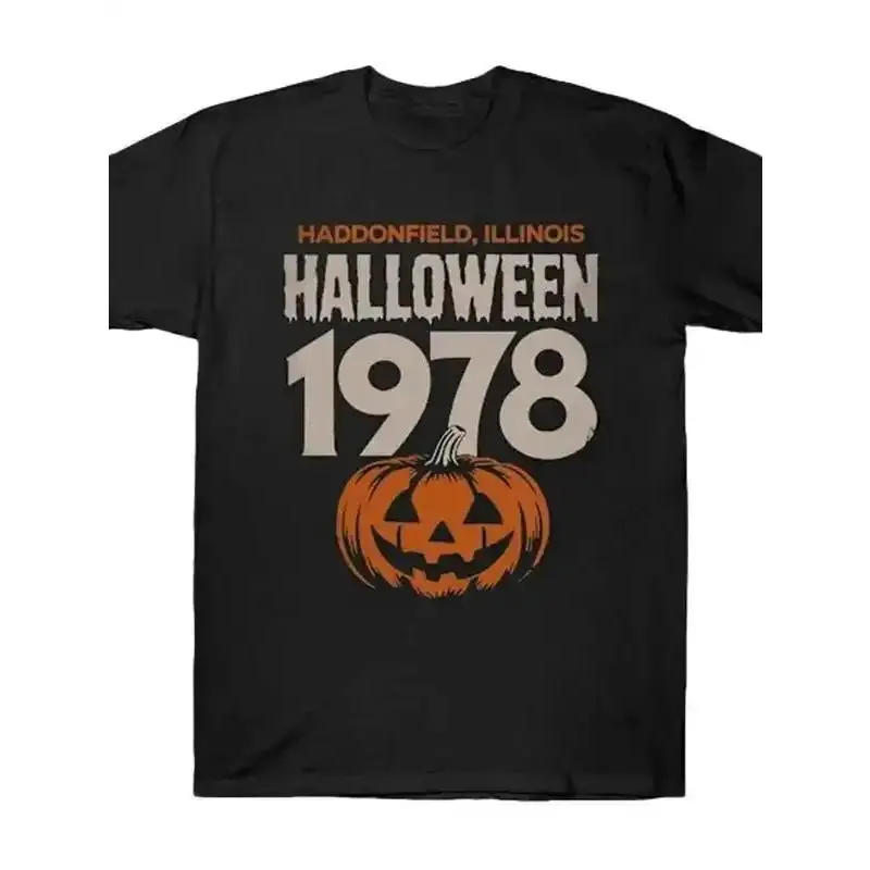 Men's Vintage 90s Michael Myers Halloween T-Shirt 100% Retro Horror Movie Graphic Tee with Jack-O-Lantern Design, Short Sleeve Casual Shirt for Halloween Parties & Casual Attire, Halloween Clothes Fabric Menswear funny  tshirt