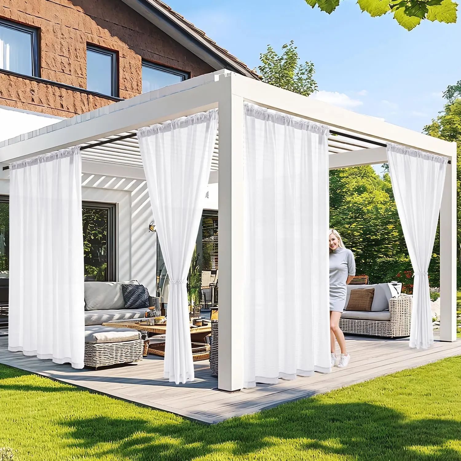 White   Outdoor Curtains for Patio 52W x 84L