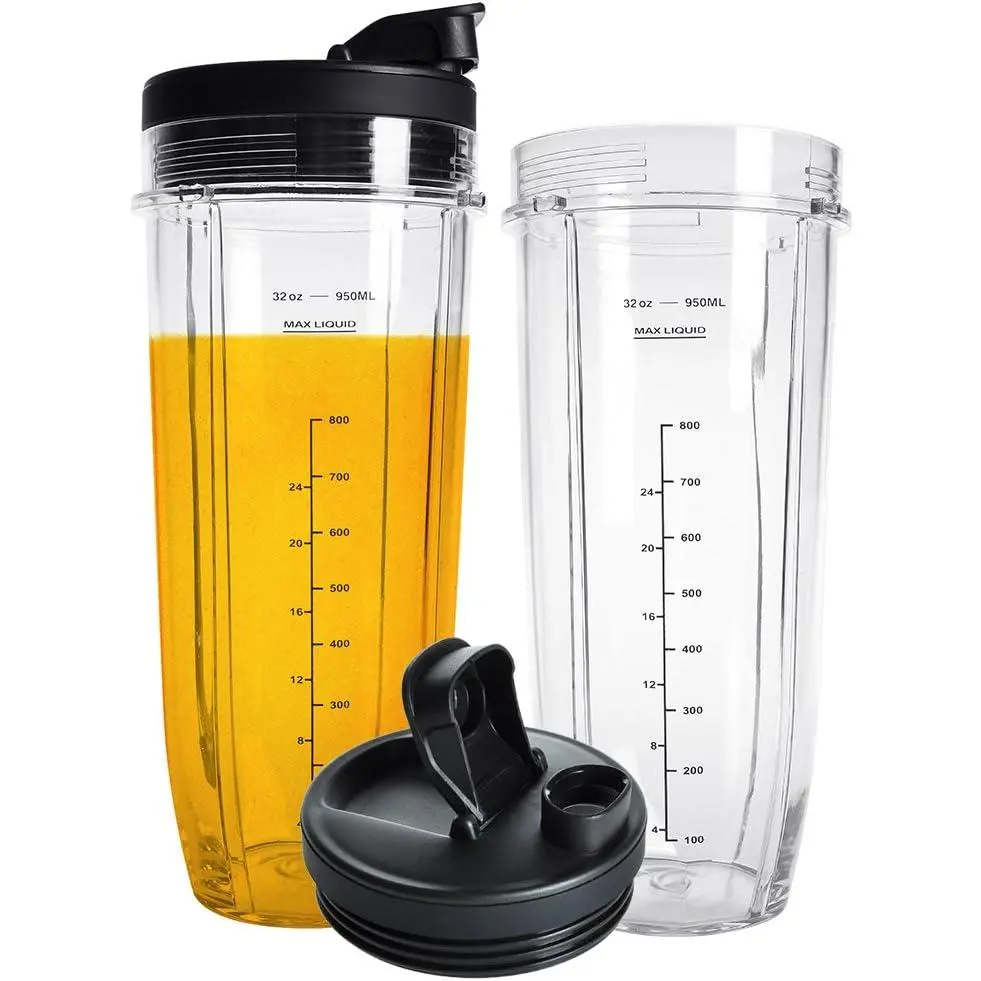 Blender Cups Replacement Parts for Ninja, 32oz Cups with Sip & Seal Lids,Compatible with Ninja Auto IQ Blender BL450 BL480 BL642 BL680 BN801 SS101 SS151