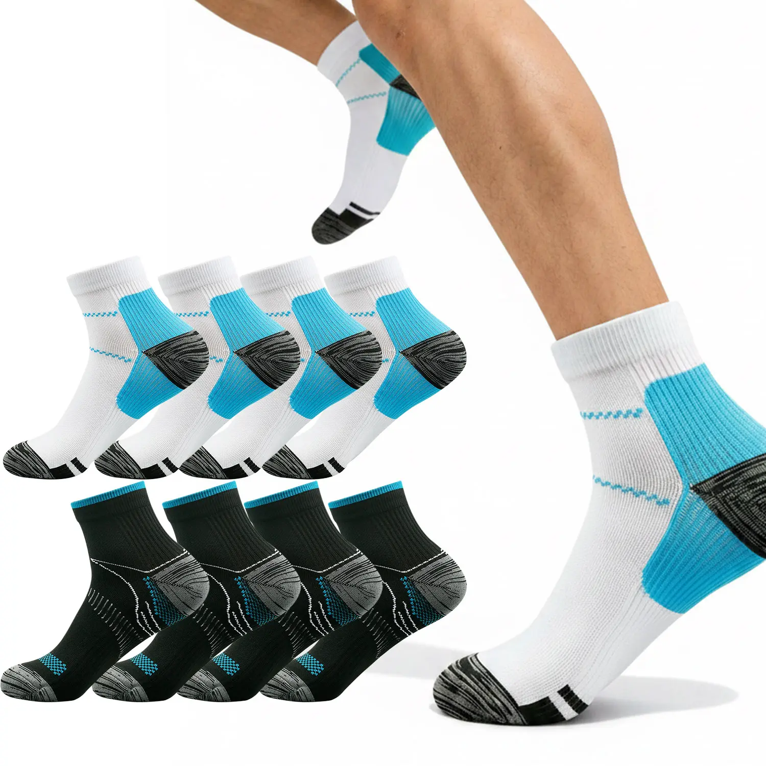 2/4 Pairs Ankle Compression Athletic Socks Breathable Cushioned Short Sport Socks Moisture Wicking Anti Blister Running Hiking Socks for Men Women