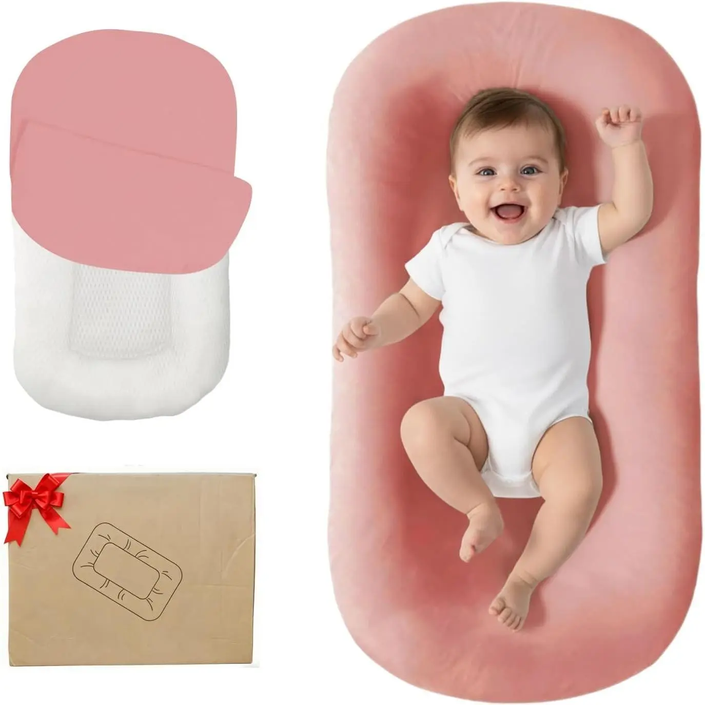 Baby Lounger for Newborn 0-24 Months Soft Cotton Infants Support Cushion (Lovely Pink)