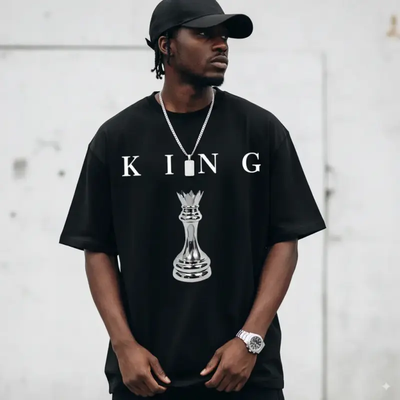 The King Men's T-Shirt, Classic 180GSM Cotton Garment with Chess King Graphic, Casual Short Sleeve Round Neck Menswear
