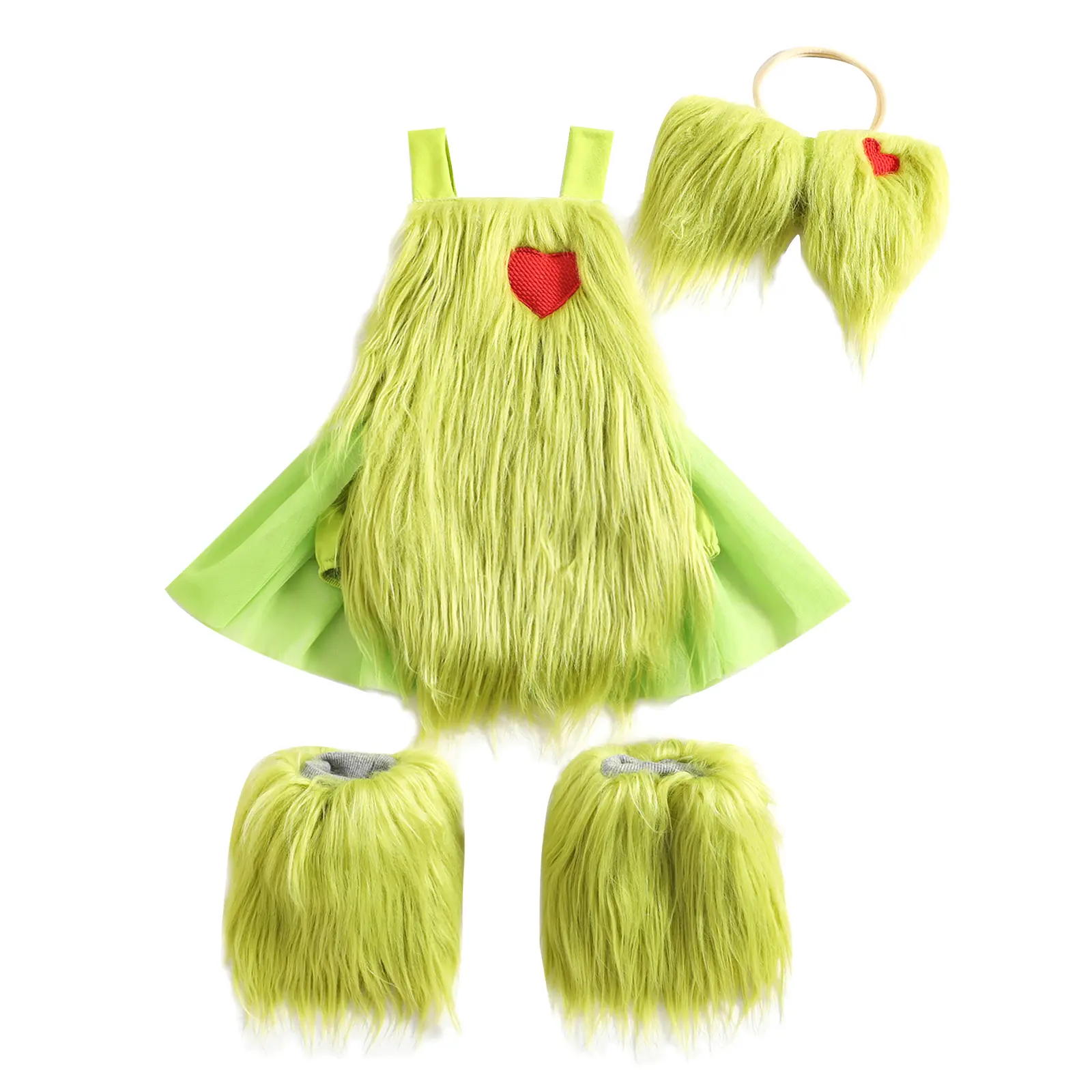 Babamoon Baby Girl 3-Pcs Cotton Blend Costume Set - Furry Sleeveless Romper, Lace Dress, Leg Warmers, Headband for Christmas, Casual Occasions