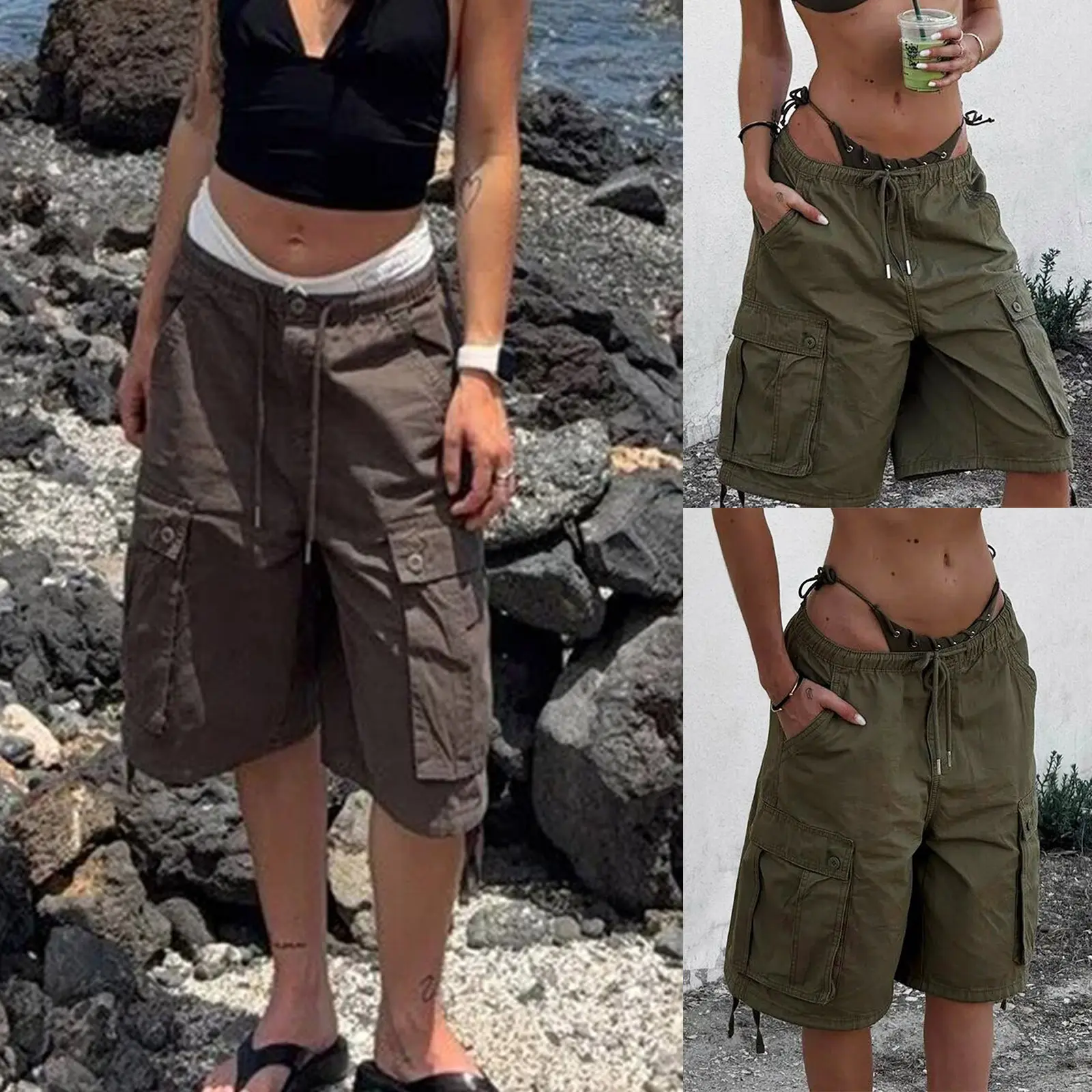 Men’s Casual Cargo Shorts, 65% Cotton 35% Polyester Loose Fit Knee Length Shorts, Streetwear Utility Workwear Shorts, Trendy Summer 5 Inch Shorts with Pockets for Everyday Outfits