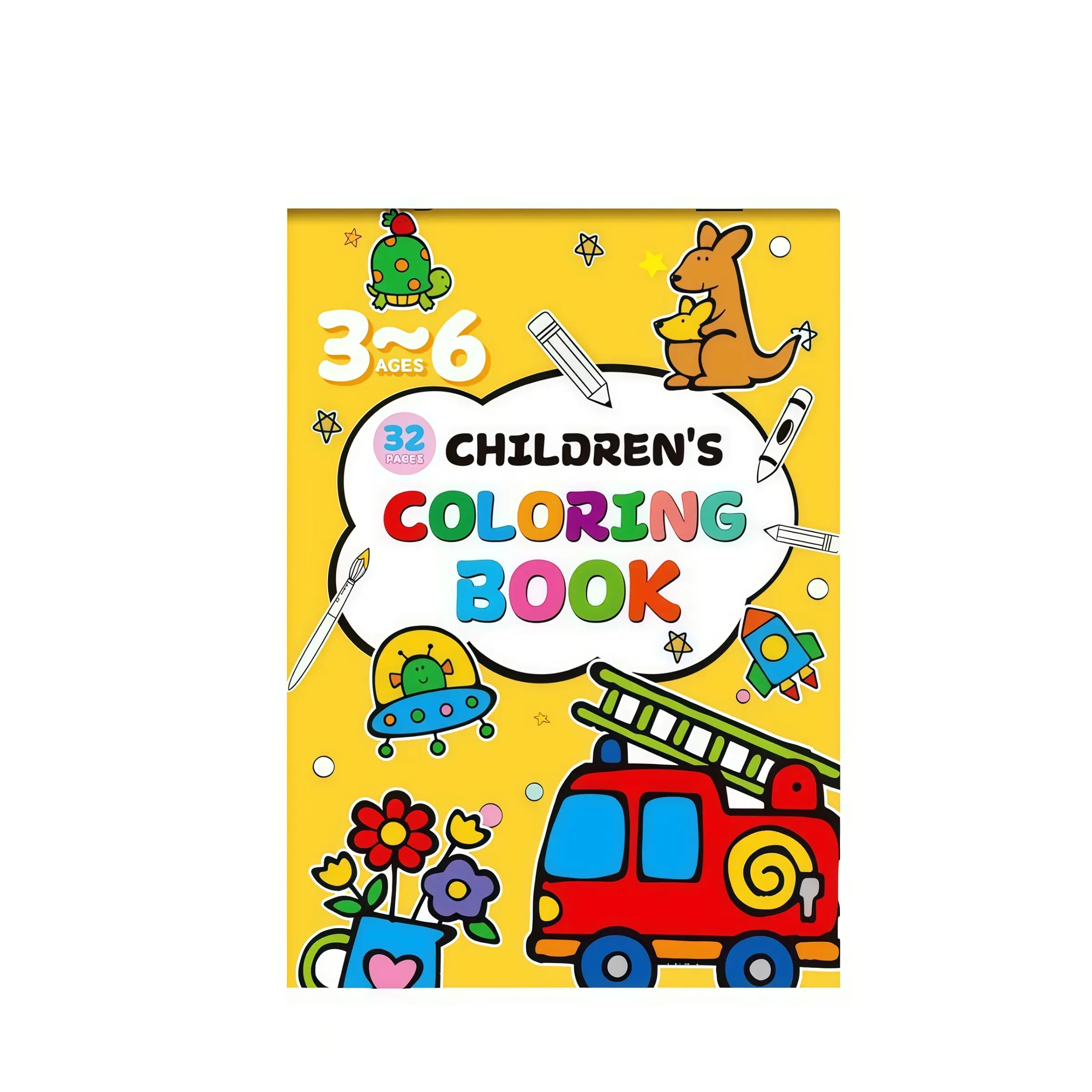 Coloring Book for Kids, 32 Pages Fun Coloring Sheets, Suitable for Ages 3-6, Cute Animals, Fire Trucks, Space Ships, Early Learning Activities