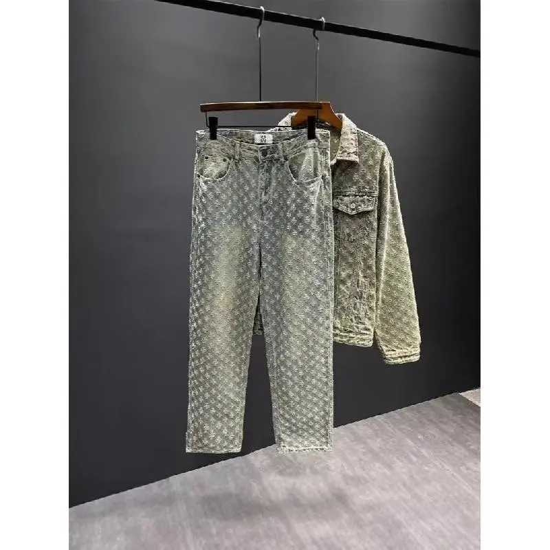 2025 New Patchwork Design High-End Denim Coat Men's Spring and Autumn Worn Looking Washed-out Casual Jacket Two-Piece Suit Clothes Menswear