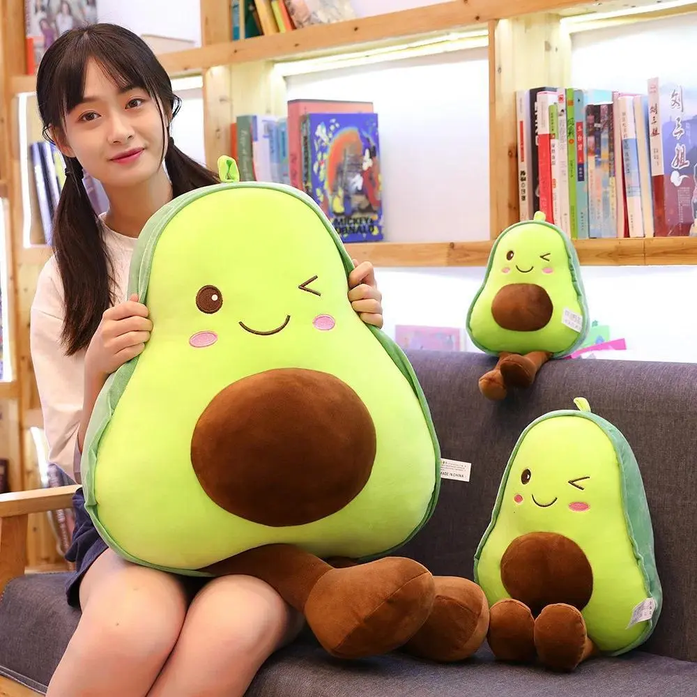 Avocado Face Plush Cotton Doll Pillow, Cute Fruit Theme Sleeping Pillow, Stress Relief Toy for Girls, Large Rag Doll Birthday Gift, Sleeping Pillows