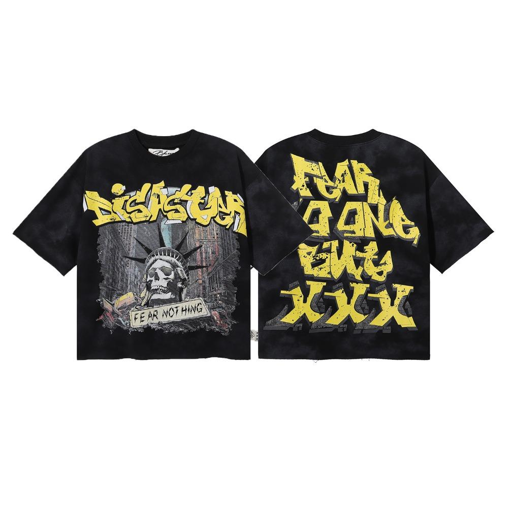 Retro Y2K BKYS Hip Hop Streetwear T-Shirt, Vintage Washed Heavyweight Bling Rhinestone Glitter Print, Loose Casual Unisex Cotton Short Sleeve Tee