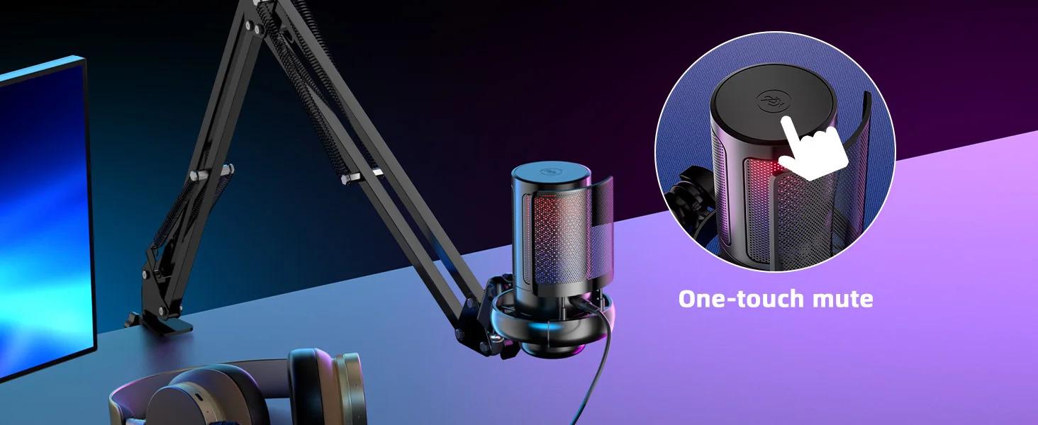 USB Condenser Microphone RGB Esports Game Call Recording Condenser Mic with Metal Boom Stand Desktop Mic for Studio Recording