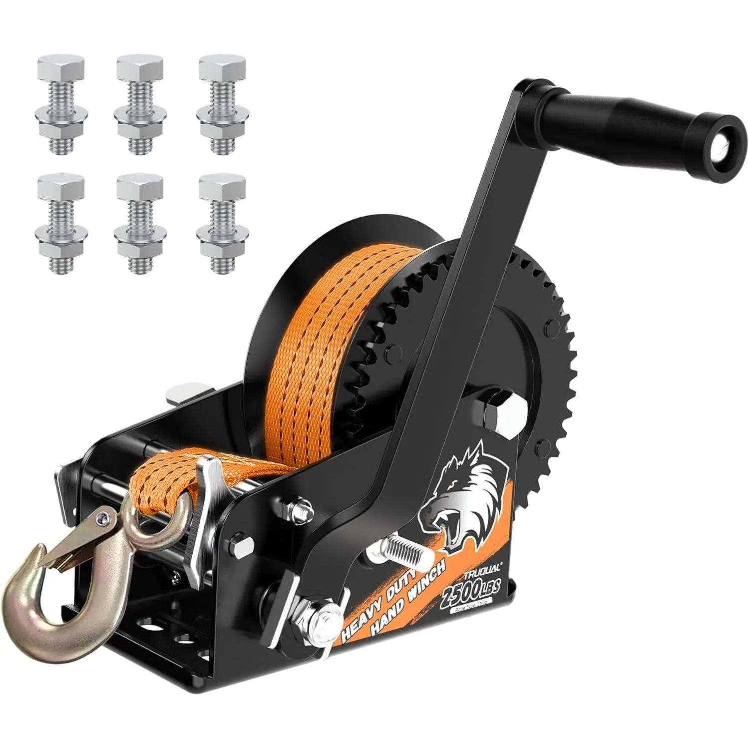 2500LB Boat Trailer Winch, Heavy Duty Boat Winches for Trailers with 23FT Orange Strap, 2 Speed Ratchet 4:1/8:1 Gear, Manual Trailer Winch for Towing Boats, Trucks, Jet Skis, RVs, and ATVs